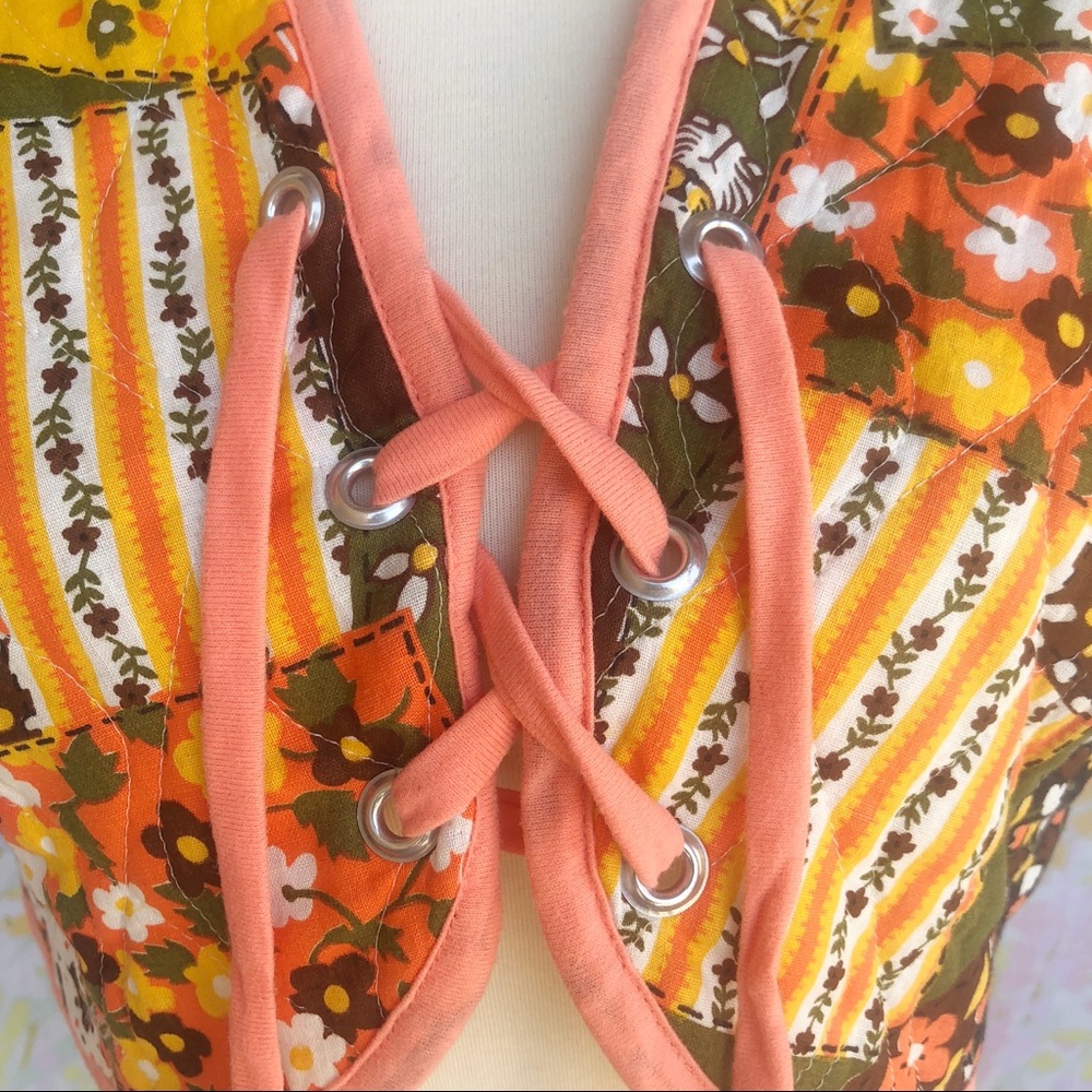 SOLD True Vintage 70s Lace Up Hippie Quilted Vest - Picture 8 of 8